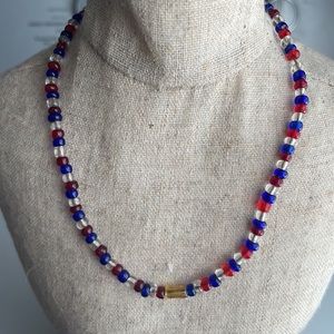 Necklace red White and blue beads girls